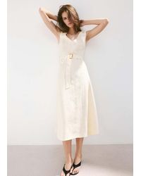 Mango - Linen Midi-Dress With Belt - Lyst