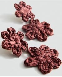 Mango - Flowers Raffia Earrings - Lyst