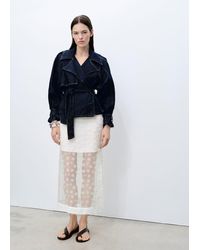 Mango - Gonna Semitrasparente Ricamata Con Fiori Bianco Sporco - Lyst