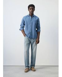 Mango - Regular-Fit Striped Cotton-Linen Shirt - Lyst
