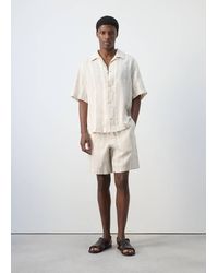 Mango - Striped Linen Shirt With A Bowling Collar - Lyst