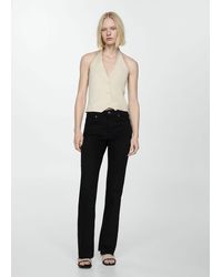 Mango - Medium-rise Straight Jeans With Slits Black - Lyst