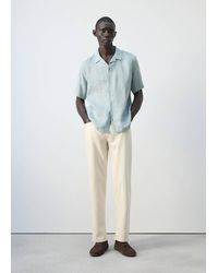 Mango - Camicia 100% Lino Collo Bowling Blu Porcellana - Lyst