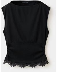 Mango - Ruched Lace Top - Lyst