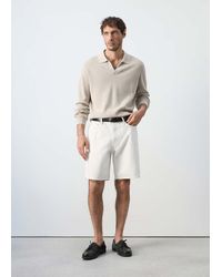 Mango - 100% Cotton Ribbed Knit Polo Shirt - Lyst