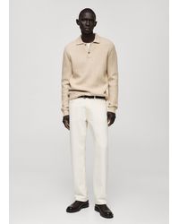 Mango - Knitted Structured Polo Sweater Ecru - Lyst