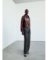 Mango - Giacca Similpelle Zip Bordeaux - Lyst