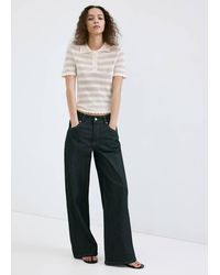 Mango - Striped Openwork Knit Sweater - Lyst