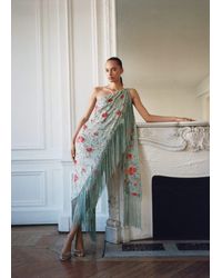 Mango - Asymmetrical Dress With Embroidered Fringes - Lyst
