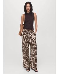 Mango - Straight-Leg Zebra-Print Pleated Trousers - Lyst