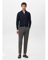 Mango - Pull Col Zippé 100 Laine Mérinos Bleu Marine - Lyst