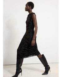 Mango - Vestito Devoré Collo Asimmetrico Nero - Lyst