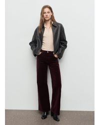 Mango - Jean Large En Velours Lie De Vin - Lyst