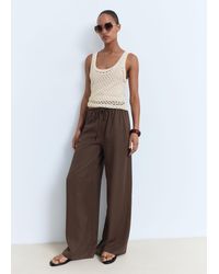 Mango - Lyocell Wide Leg Trousers With Drawstring - Lyst