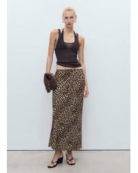 Mango - Leopard Midi Skirt - Lyst