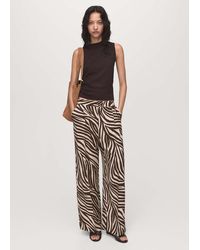 Mango - Straight-Leg Zebra-Print Pleated Trousers - Lyst