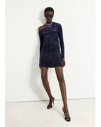 Mango - Devoré Dress With An Asymmetrical Neckline - Lyst