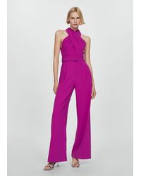 Mango - Belted Crossover Collar Jumpsuit - Lyst