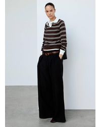 Mango - Pull-Over Rayures Col Polo Chocolat - Lyst