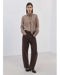 Mango - Striped Blouse With Bow Tie Neck - Lyst