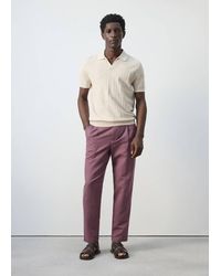 Mango - Slim Fit Cropped Linen-Cotton Trousers - Lyst