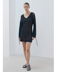 Mango - Robe Résille À Manches Longues Bleu Marine - Lyst