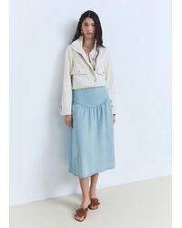 Mango - Gonna Midi Soft Denim Dettaglio Increspato Blu Medio - Lyst