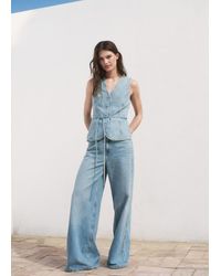 Mango - Gilet En Jean Boutons Bleu Moyen - Lyst