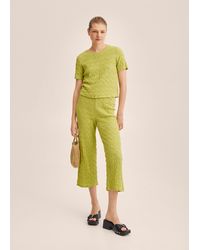 Mango - Textured Cotton Trousers Green - Lyst