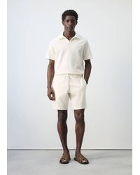 Mango - Textured Cotton Bermuda Shorts With Drawstring - Lyst