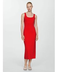 Mango - Midi-dress With Straps Coral - Lyst