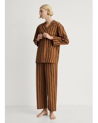 Mango - Camicia Lunga Riga Intessuta Bicolore Marrone - Lyst