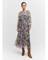 Mango - Textured Floral-pattern Dress - Lyst