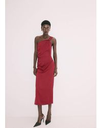Mango - Satin Dress With Decorative Knot - Lyst