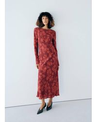 Mango - Blumenmuster-Kleid Mit Langen Ärmeln - Lyst