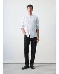Mango - 100% Linen Striped Grandad Collar Shirt - Lyst