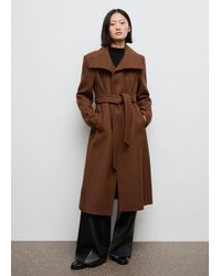 Mango - Cappotto Lana Manteco Cintura Marrone Medio - Lyst
