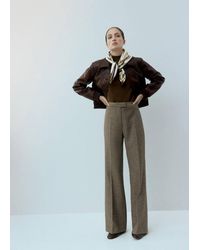 Mango - Houndstooth Wool-Blend Trousers - Lyst