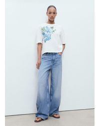 Mango - T-Shirt Coton Imprimé Fleur Blanc Cassé - Lyst