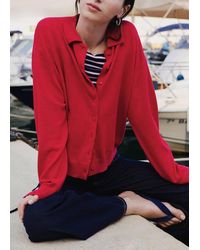 MANGO TEEN - Fine Knit Polo Collar Cardigan - Lyst