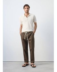 Mango - Slim Fit Cropped Linen-Cotton Trousers - Lyst