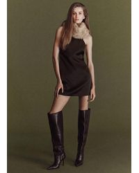 Mango - Satin Dress With Faux-Fur Collar - Lyst