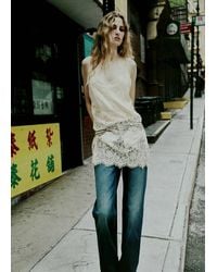 Mango - V-Neck Lace Top - Lyst