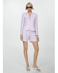 Mango - Cropped Linen Suit Blazer Light/Pastel - Lyst