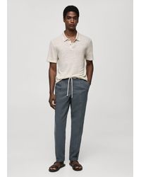 Mango - Linen-blend Slim-fit Trousers With Drawstring Indigo - Lyst
