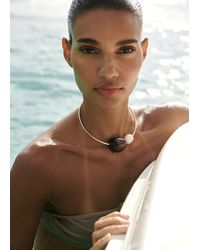 Mango - Collier Rigide Avec Perles Fantaisie Or - Lyst