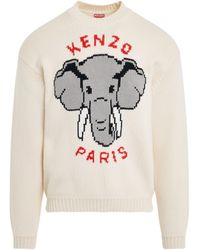 KENZO - 'Elephant Knit Sweater, Long Sleeves, Off, 100% Cotton, Size: Small - Lyst