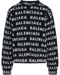 Balenciaga - 'All-Over Logo Knit Sweater, Long Sleeves, /, Size: Small - Lyst