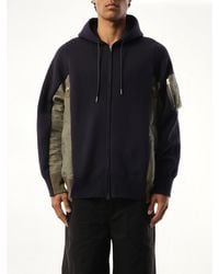 Sacai - Sponge Sweat Nylon Twill Zip Hoodie, Long Sleeves, 100% Cotton - Lyst