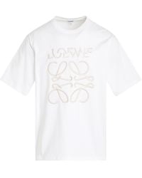 Loewe - Embroidered Distorted Logo T-Shirt, Short Sleeves, Off, 100% Cotton, Size: Medium - Lyst